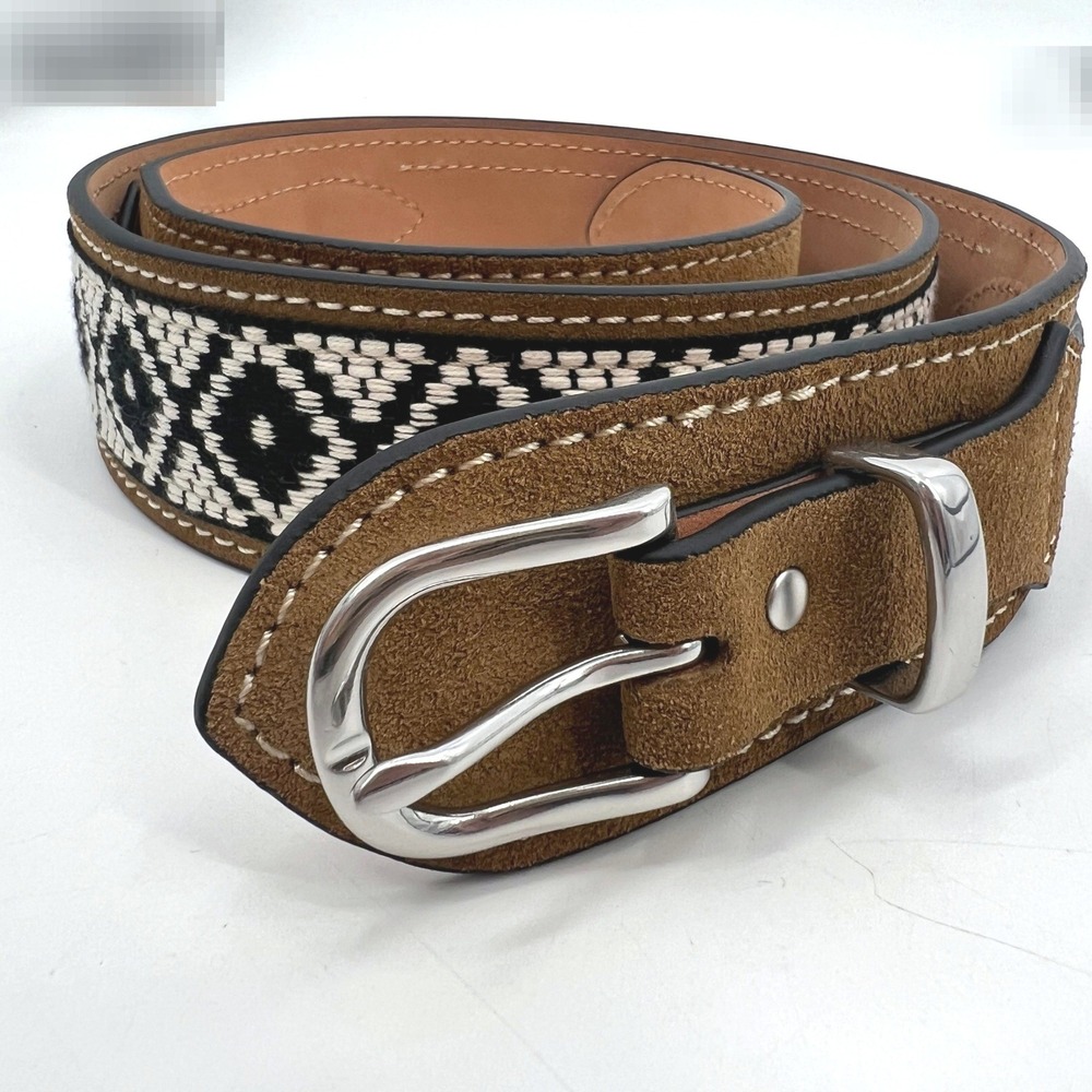 Rag & Bone Woven Cotton Aztec Belt Size M Leather Western Boho Classic Timeless